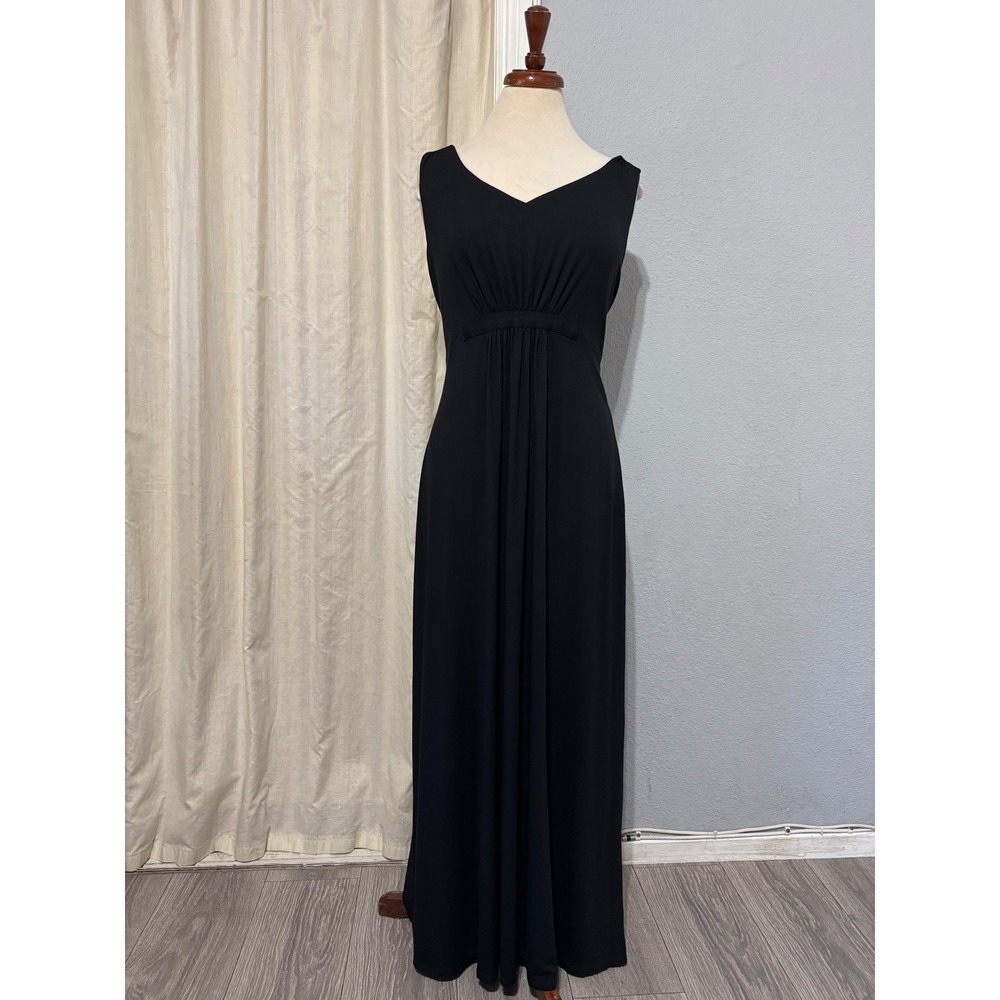 Boden Women Black V Neck‎ Sleeveless Maxi Dress Flowy Empire Waist Ruched Sz 14R